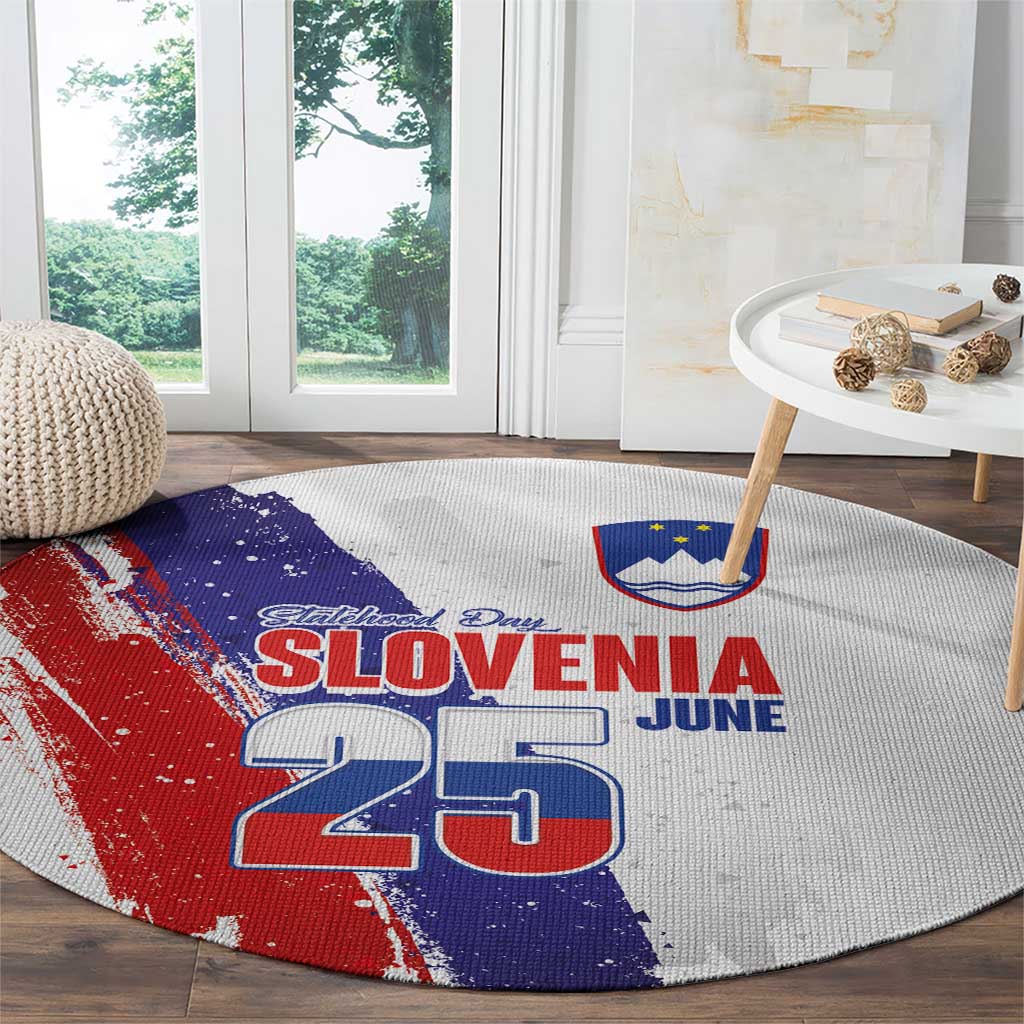 Slovenia Statehood Day Round Carpet 25 June National Flag Color Brush Stroke Style