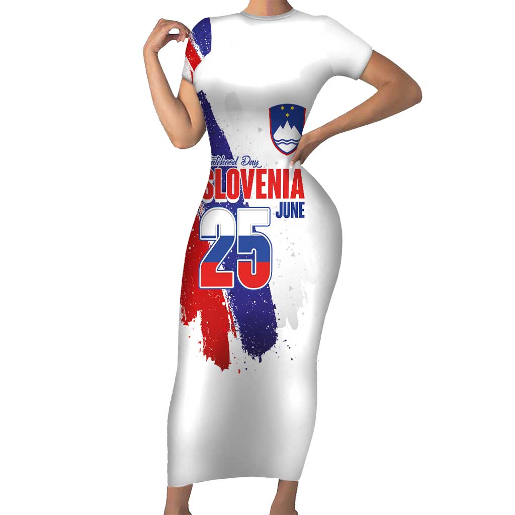 Slovenia Statehood Day Short Sleeve Bodycon Dress 25 June National Flag Color Brush Stroke Style