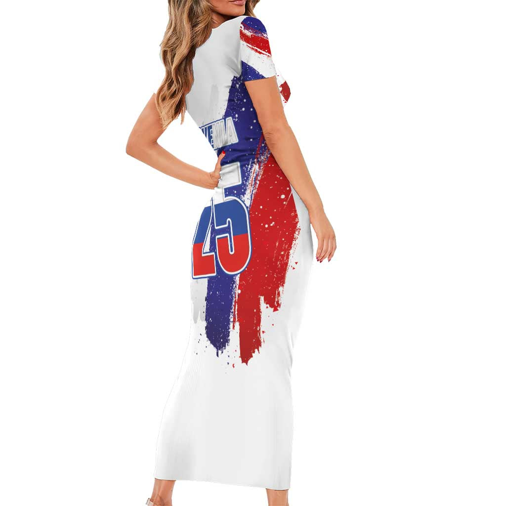Slovenia Statehood Day Short Sleeve Bodycon Dress 25 June National Flag Color Brush Stroke Style