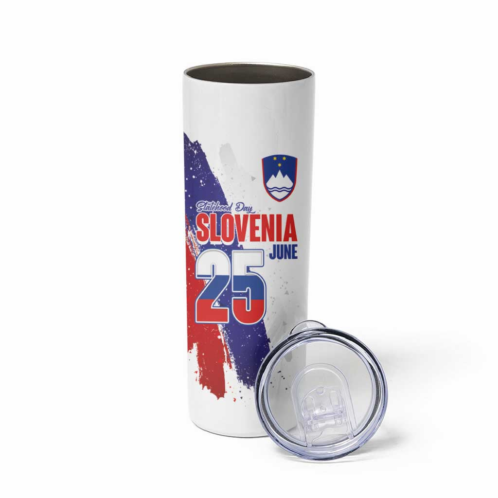 Slovenia Statehood Day Skinny Tumbler 25 June National Flag Color Brush Stroke Style