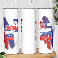 Slovenia Statehood Day Skinny Tumbler 25 June National Flag Color Brush Stroke Style