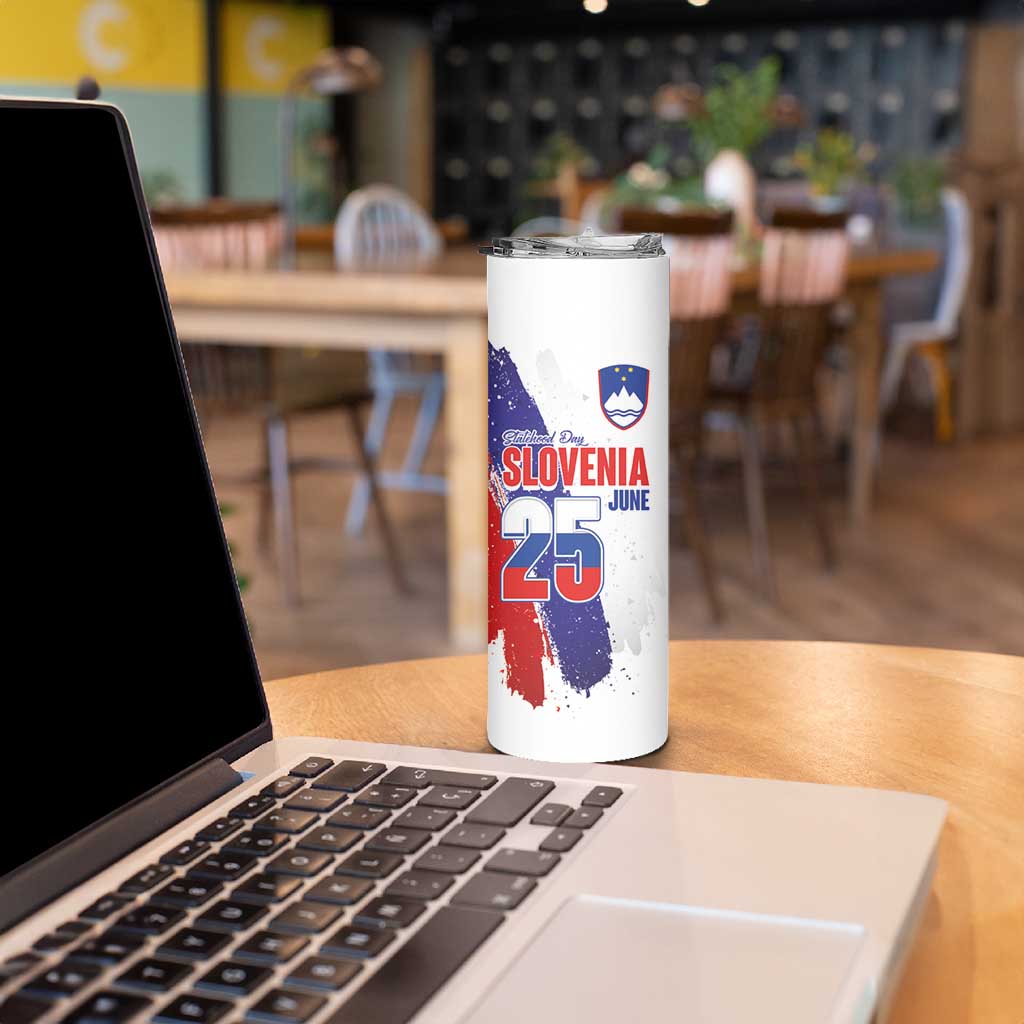 Slovenia Statehood Day Skinny Tumbler 25 June National Flag Color Brush Stroke Style