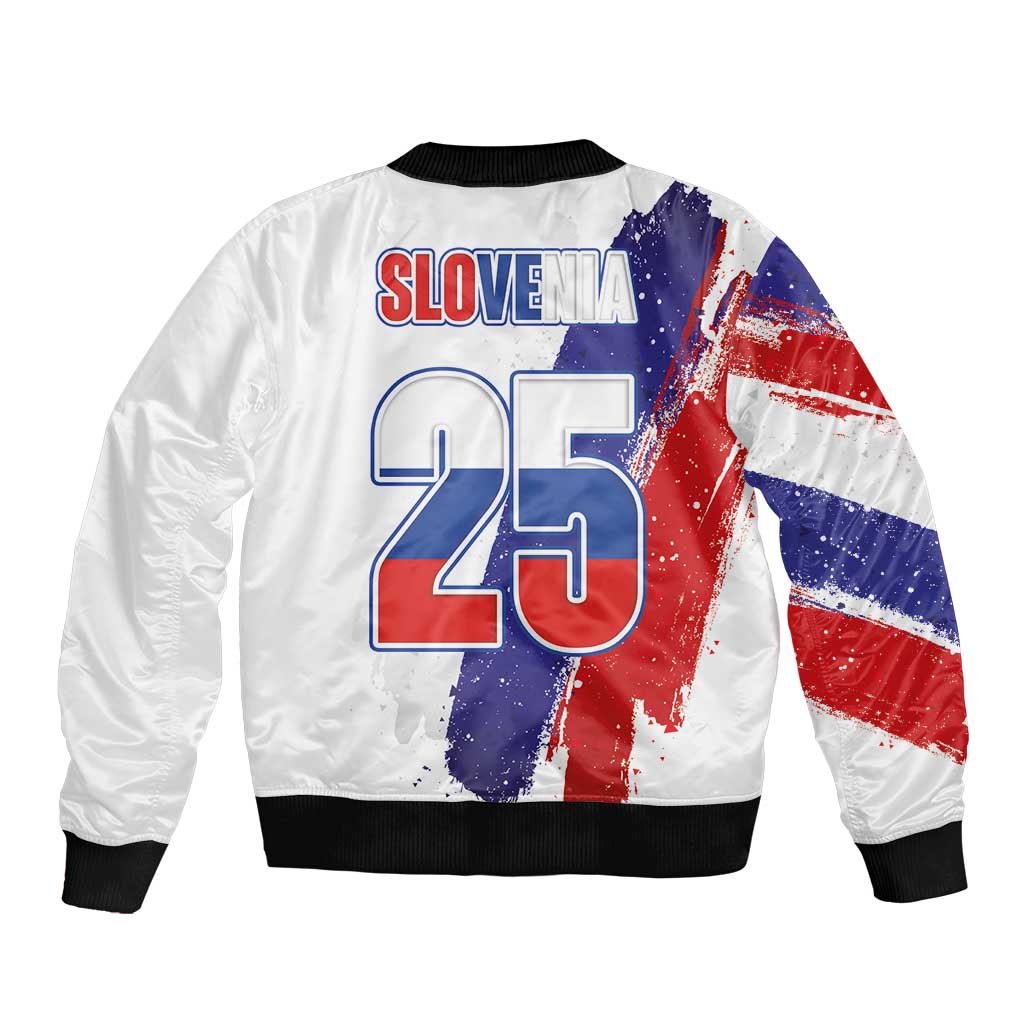 Slovenia Statehood Day Sleeve Zip Bomber Jacket 25 June National Flag Color Brush Stroke Style