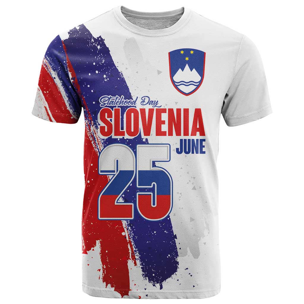 Slovenia Statehood Day T Shirt 25 June National Flag Color Brush Stroke Style