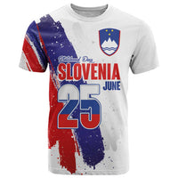 Slovenia Statehood Day T Shirt 25 June National Flag Color Brush Stroke Style