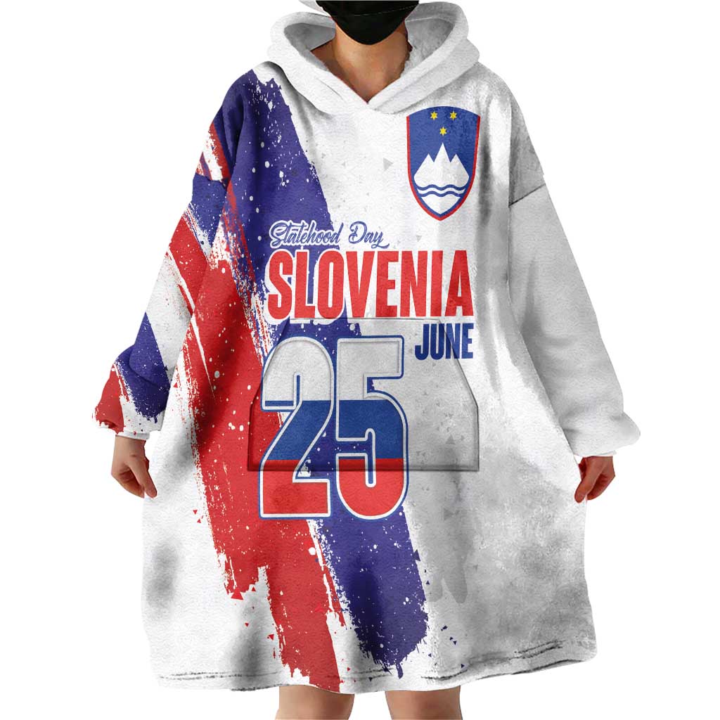 Slovenia Statehood Day Wearable Blanket Hoodie 25 June National Flag Color Brush Stroke Style