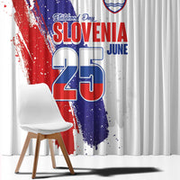 Slovenia Statehood Day Window Curtain 25 June National Flag Color Brush Stroke Style