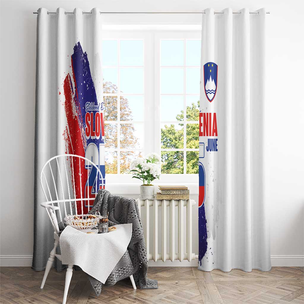 Slovenia Statehood Day Window Curtain 25 June National Flag Color Brush Stroke Style