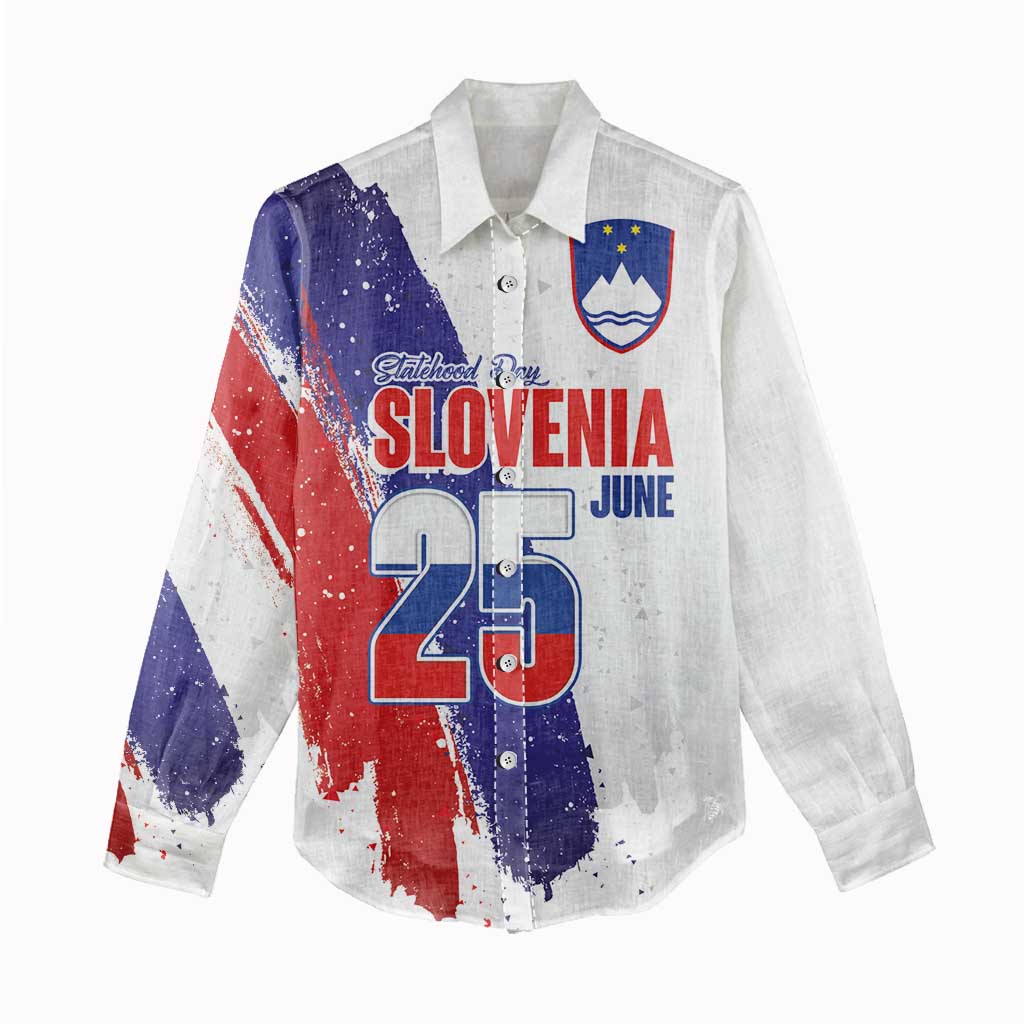 Slovenia Statehood Day Women Casual Shirt 25 June National Flag Color Brush Stroke Style