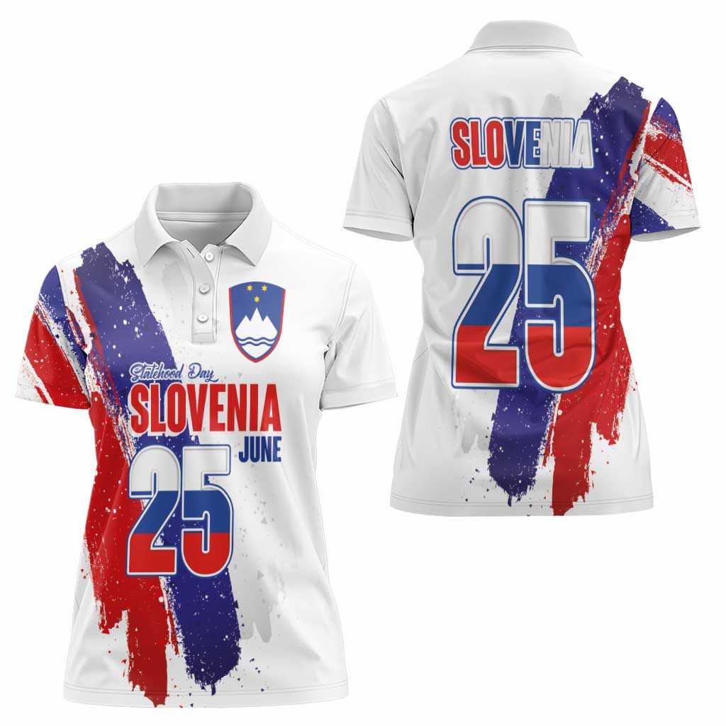 Slovenia Statehood Day Women Polo Shirt 25 June National Flag Color Brush Stroke Style