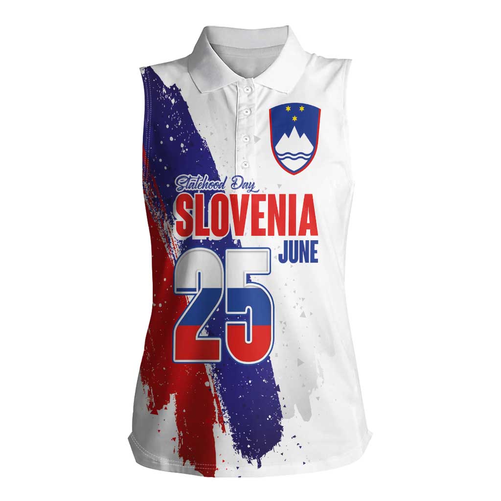 Slovenia Statehood Day Women Sleeveless Polo Shirt 25 June National Flag Color Brush Stroke Style