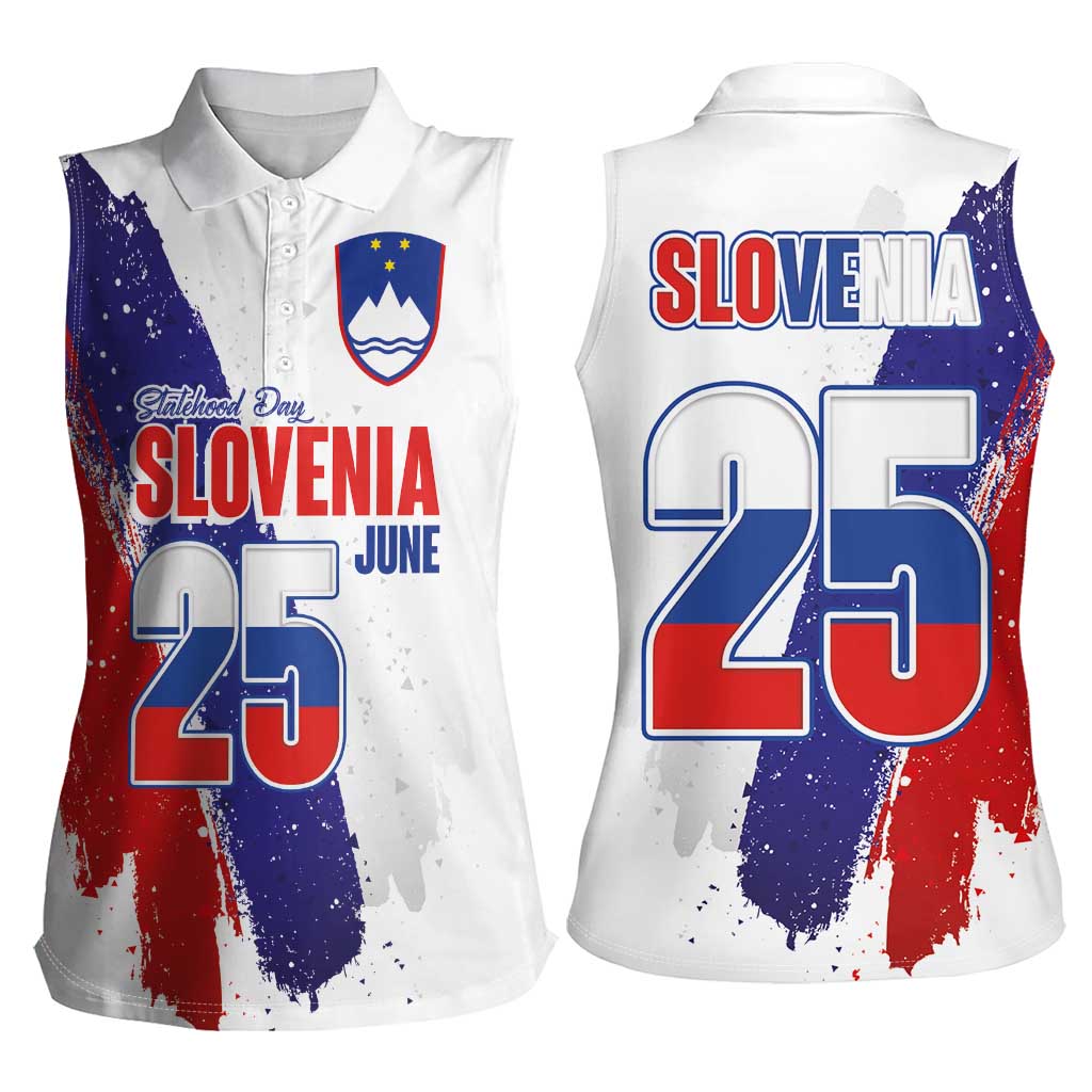 Slovenia Statehood Day Women Sleeveless Polo Shirt 25 June National Flag Color Brush Stroke Style