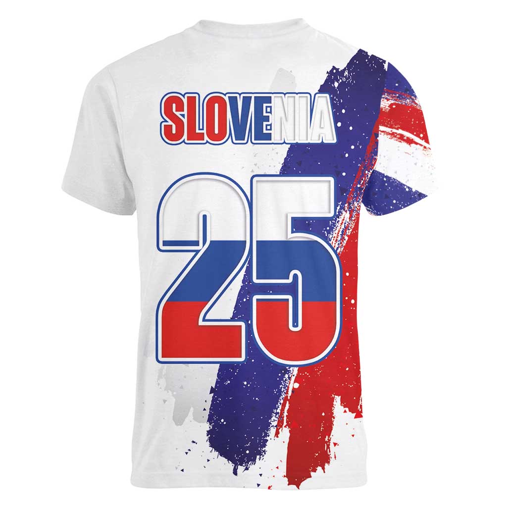 Slovenia Statehood Day Women V-Neck T-Shirt 25 June National Flag Color Brush Stroke Style