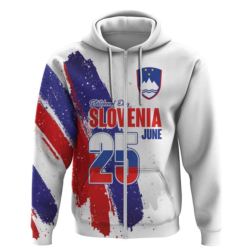 Slovenia Statehood Day Zip Hoodie 25 June National Flag Color Brush Stroke Style