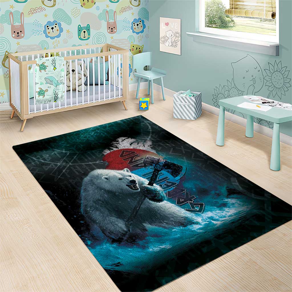 Greenlandic Polar Bear Warrior Area Rug Nordic and Runes Style - Wonder Print Shop