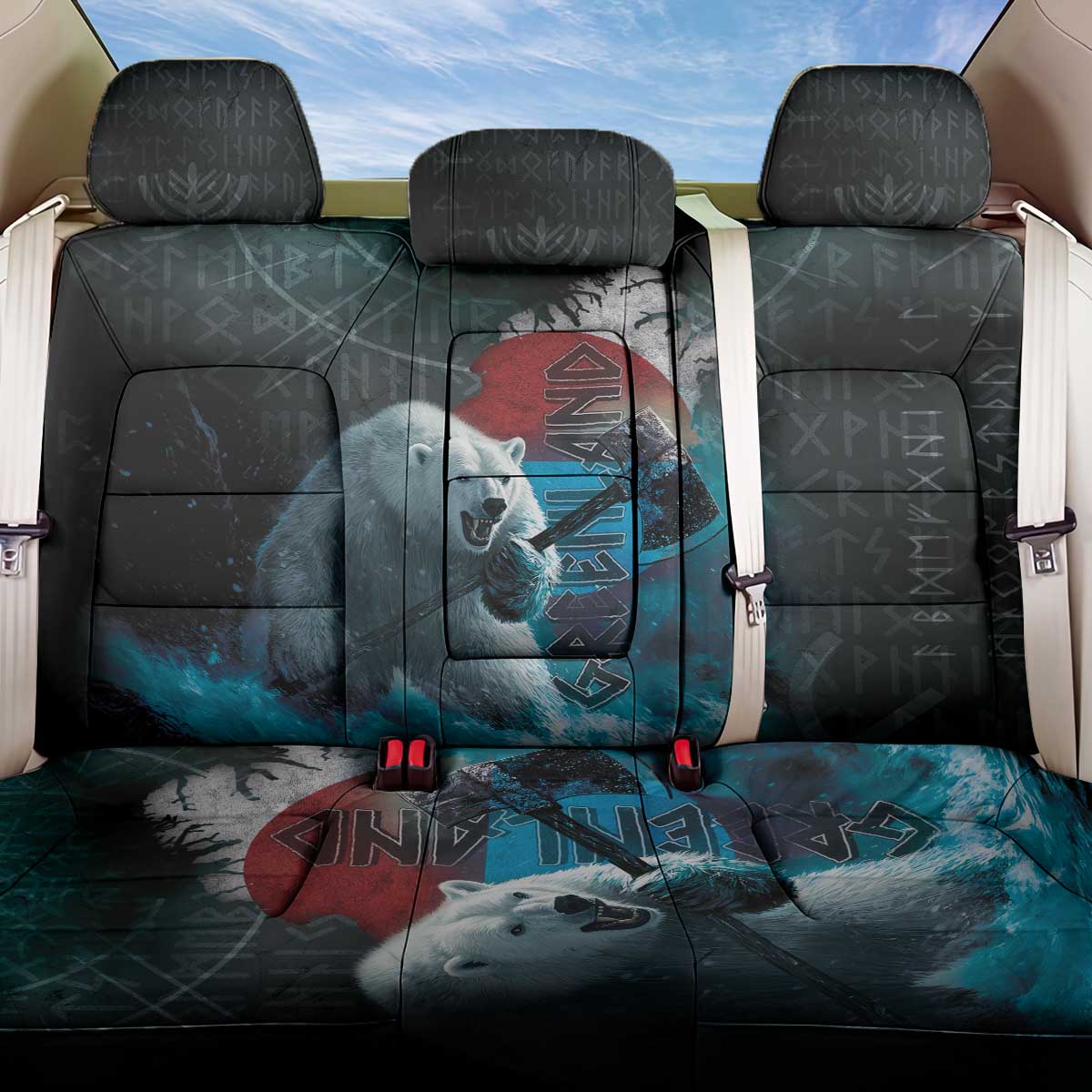 Greenlandic Polar Bear Warrior Back Car Seat Cover Nordic and Runes Style - Wonder Print Shop