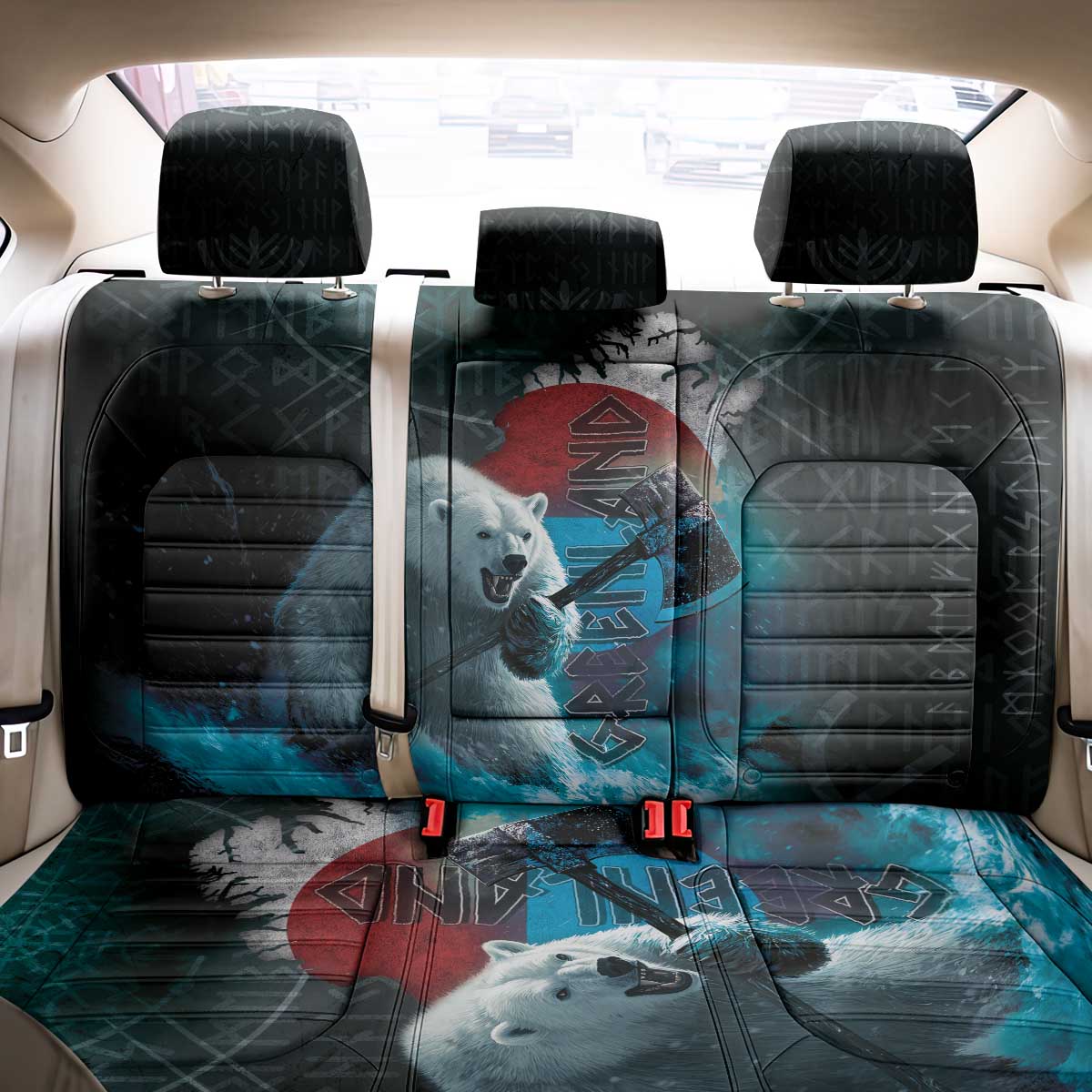 Greenlandic Polar Bear Warrior Back Car Seat Cover Nordic and Runes Style - Wonder Print Shop
