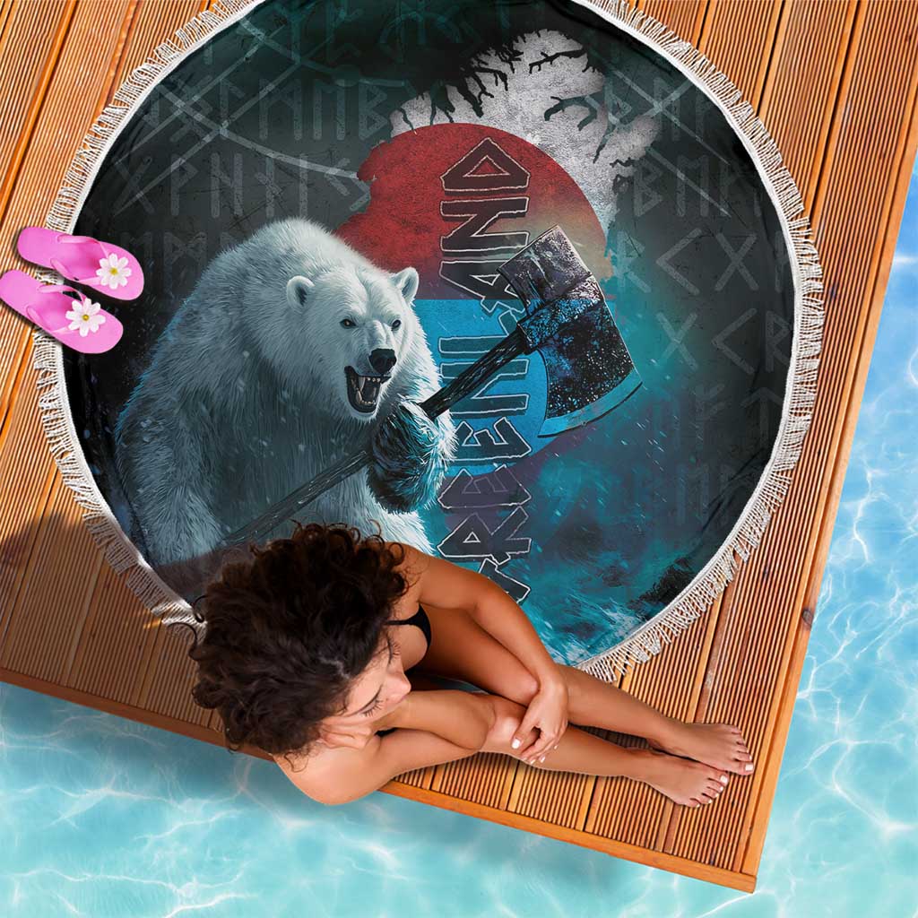 Greenlandic Polar Bear Warrior Beach Blanket Nordic and Runes Style - Wonder Print Shop