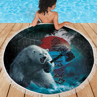 Greenlandic Polar Bear Warrior Beach Blanket Nordic and Runes Style - Wonder Print Shop