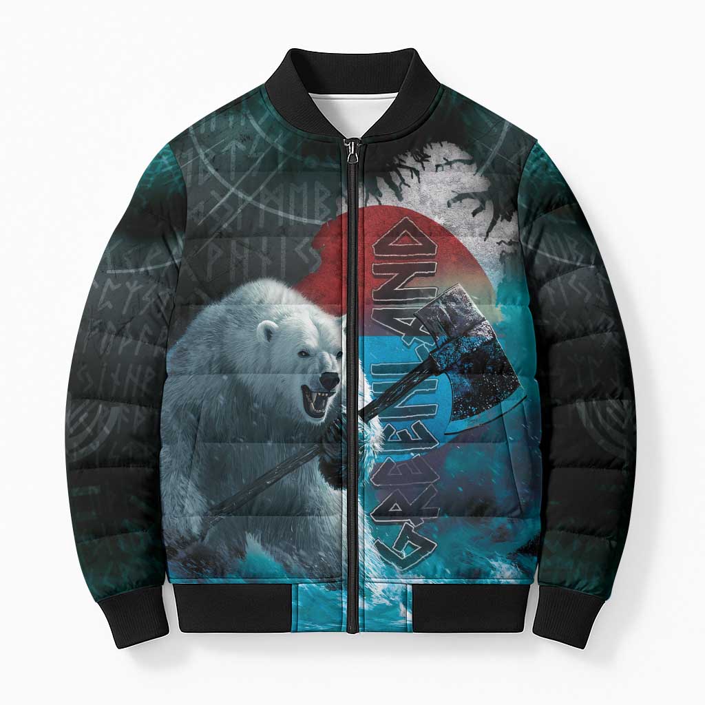 Greenlandic Polar Bear Warrior Bomber Puffer Jacket Nordic and Runes Style - Wonder Print Shop