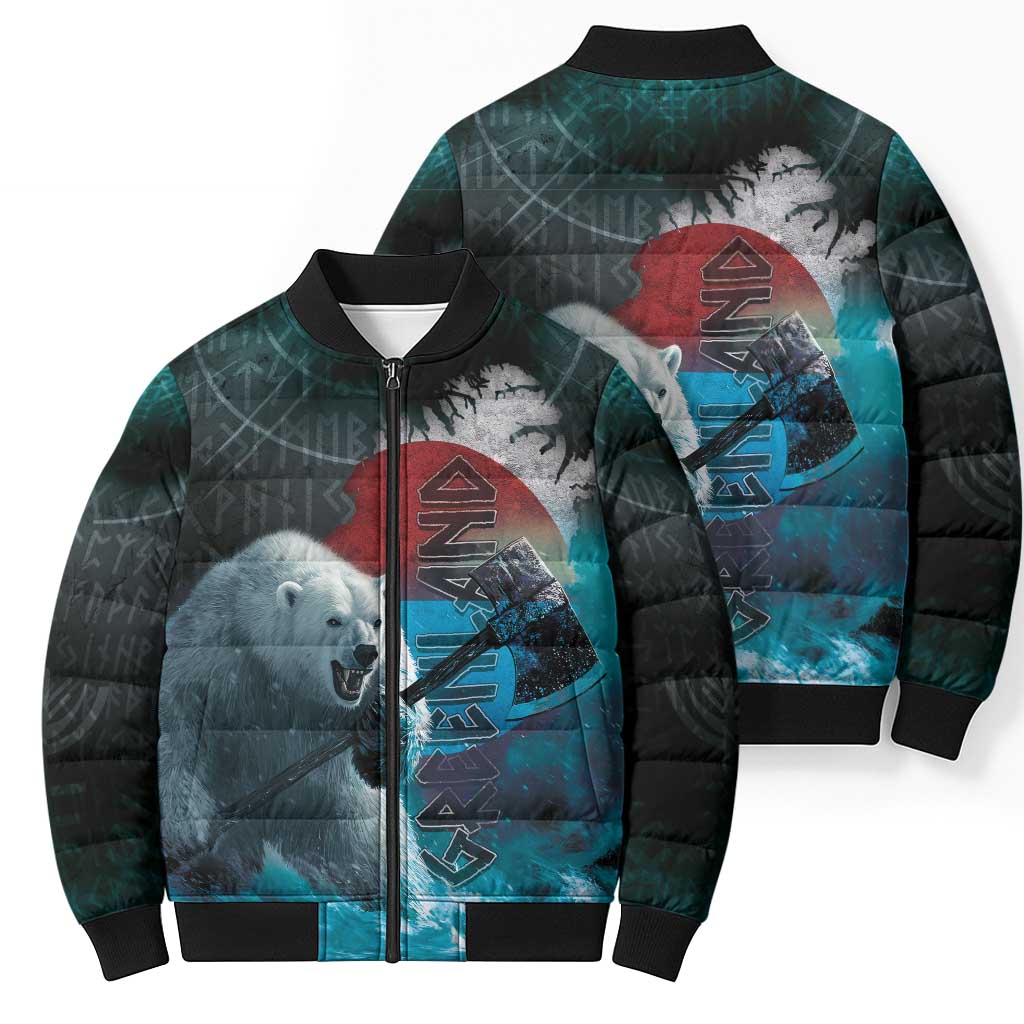 Greenlandic Polar Bear Warrior Bomber Puffer Jacket Nordic and Runes Style - Wonder Print Shop