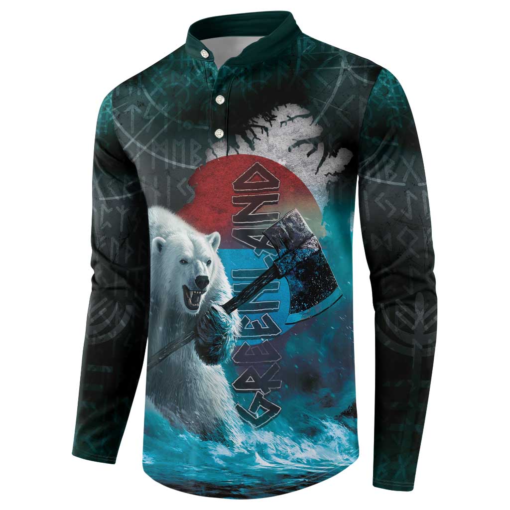 Greenlandic Polar Bear Warrior Button Sweatshirt Nordic and Runes Style - Wonder Print Shop