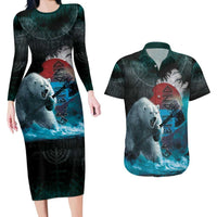 Greenlandic Polar Bear Warrior Couples Matching Long Sleeve Bodycon Dress and Hawaiian Shirt Nordic and Runes Style - Wonder Print Shop