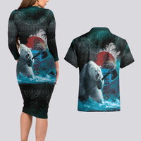 Greenlandic Polar Bear Warrior Couples Matching Long Sleeve Bodycon Dress and Hawaiian Shirt Nordic and Runes Style - Wonder Print Shop