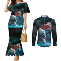 Greenlandic Polar Bear Warrior Couples Matching Mermaid Dress and Long Sleeve Button Shirt Nordic and Runes Style - Wonder Print Shop