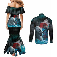 Greenlandic Polar Bear Warrior Couples Matching Mermaid Dress and Long Sleeve Button Shirt Nordic and Runes Style - Wonder Print Shop