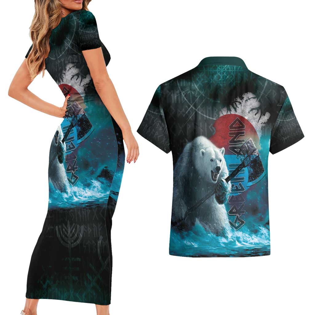 Greenlandic Polar Bear Warrior Couples Matching Short Sleeve Bodycon Dress and Hawaiian Shirt Nordic and Runes Style - Wonder Print Shop