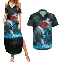 Greenlandic Polar Bear Warrior Couples Matching Summer Maxi Dress and Hawaiian Shirt Nordic and Runes Style - Wonder Print Shop