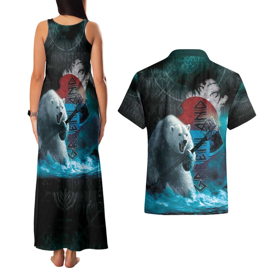 Greenlandic Polar Bear Warrior Couples Matching Tank Maxi Dress and Hawaiian Shirt Nordic and Runes Style - Wonder Print Shop