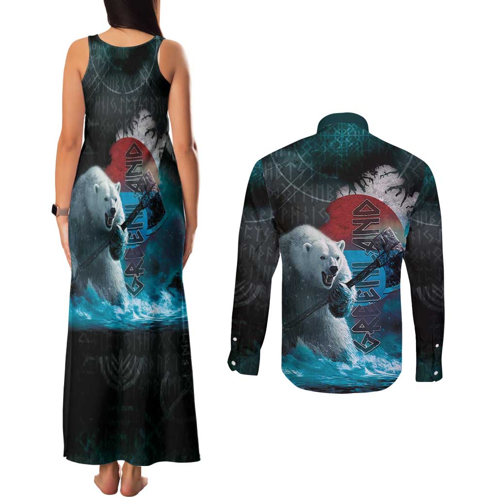 Greenlandic Polar Bear Warrior Couples Matching Tank Maxi Dress and Long Sleeve Button Shirt Nordic and Runes Style - Wonder Print Shop