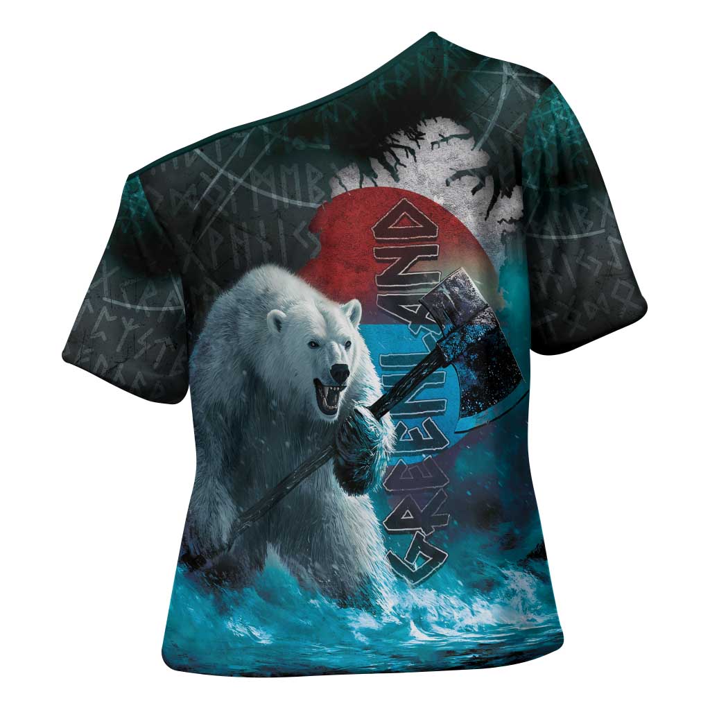 Greenlandic Polar Bear Warrior Cross Shoulder Shirt Nordic and Runes Style - Wonder Print Shop