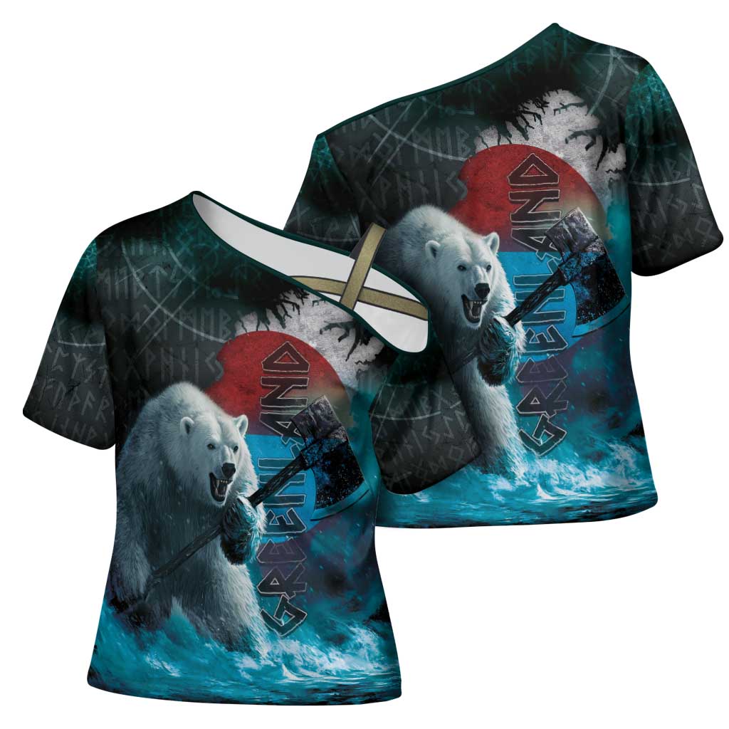 Greenlandic Polar Bear Warrior Cross Shoulder Shirt Nordic and Runes Style - Wonder Print Shop