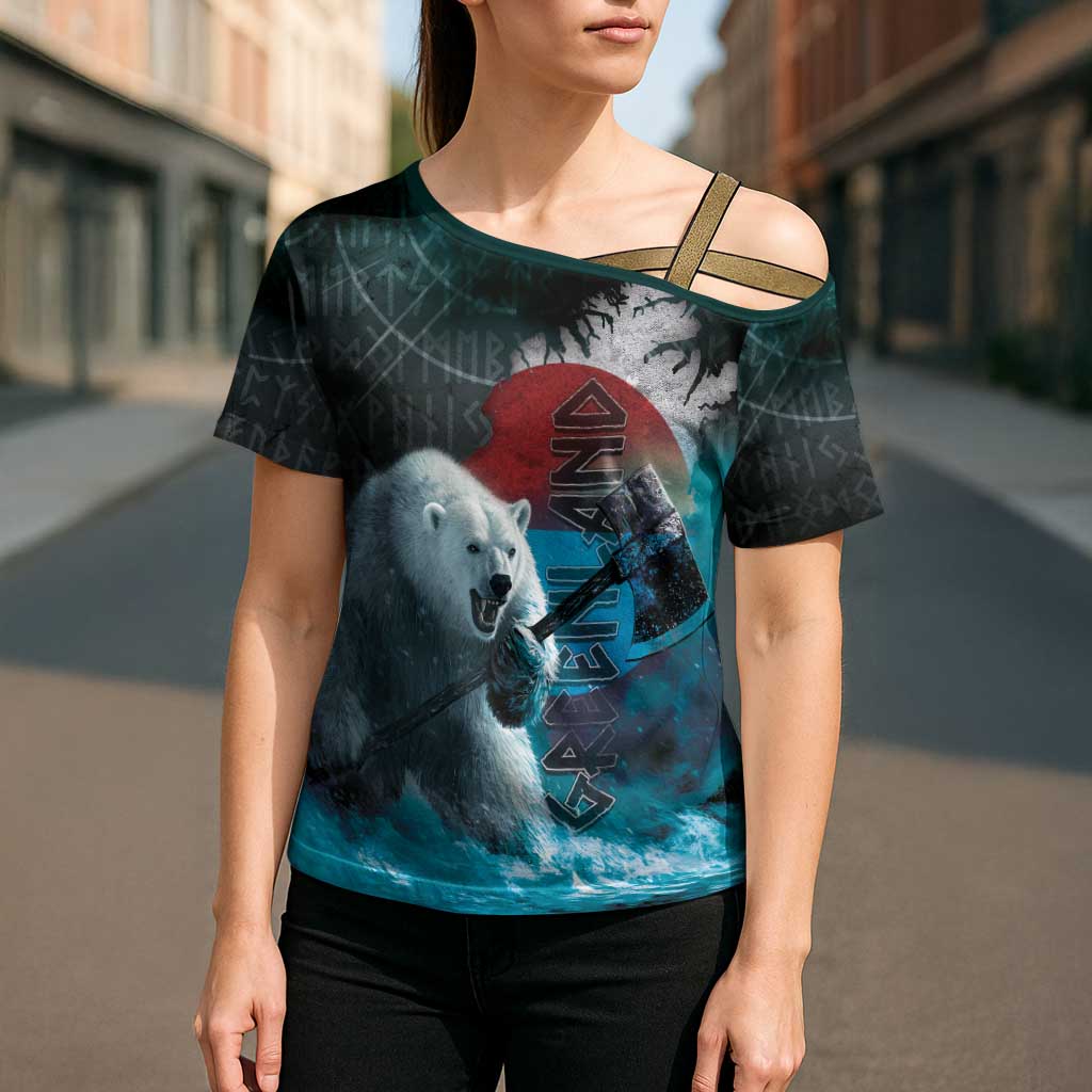 Greenlandic Polar Bear Warrior Cross Shoulder Shirt Nordic and Runes Style - Wonder Print Shop