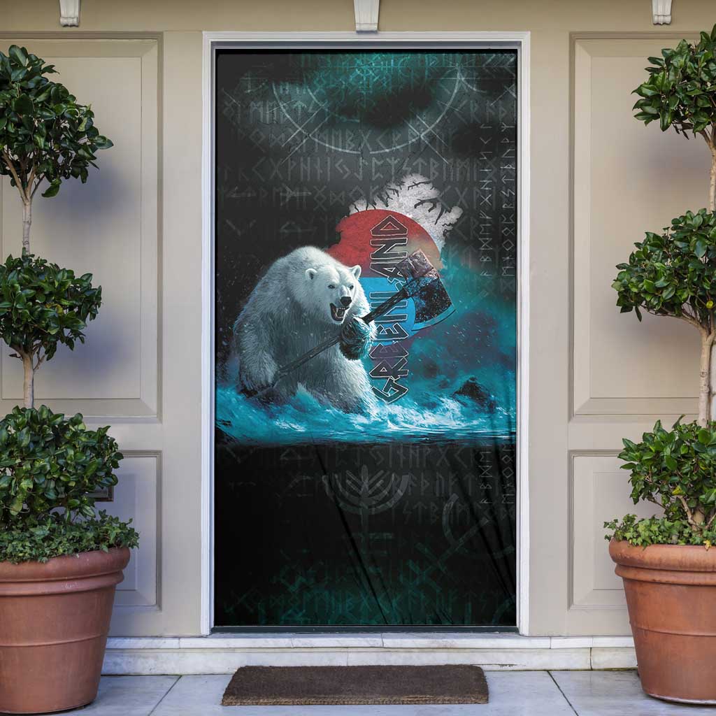 Greenlandic Polar Bear Warrior Door Cover Nordic and Runes Style - Wonder Print Shop