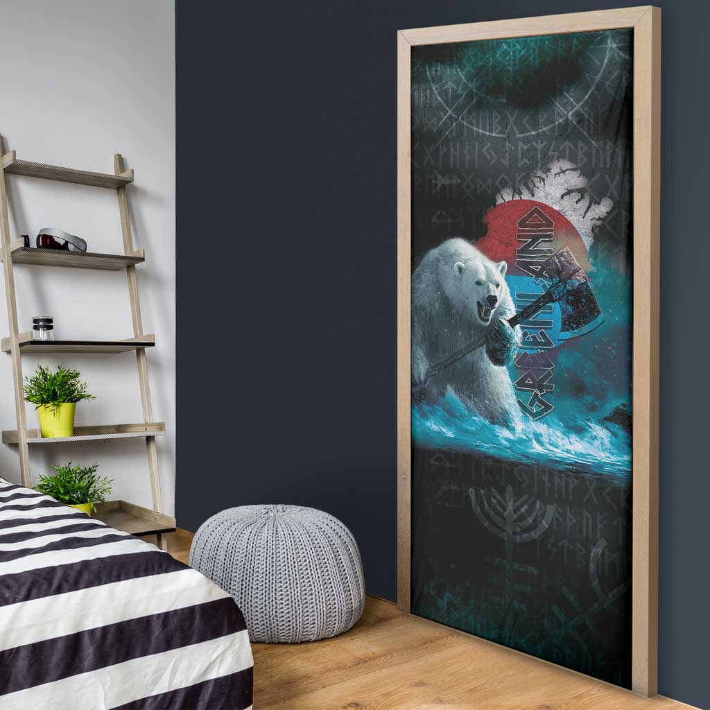 Greenlandic Polar Bear Warrior Door Cover Nordic and Runes Style - Wonder Print Shop