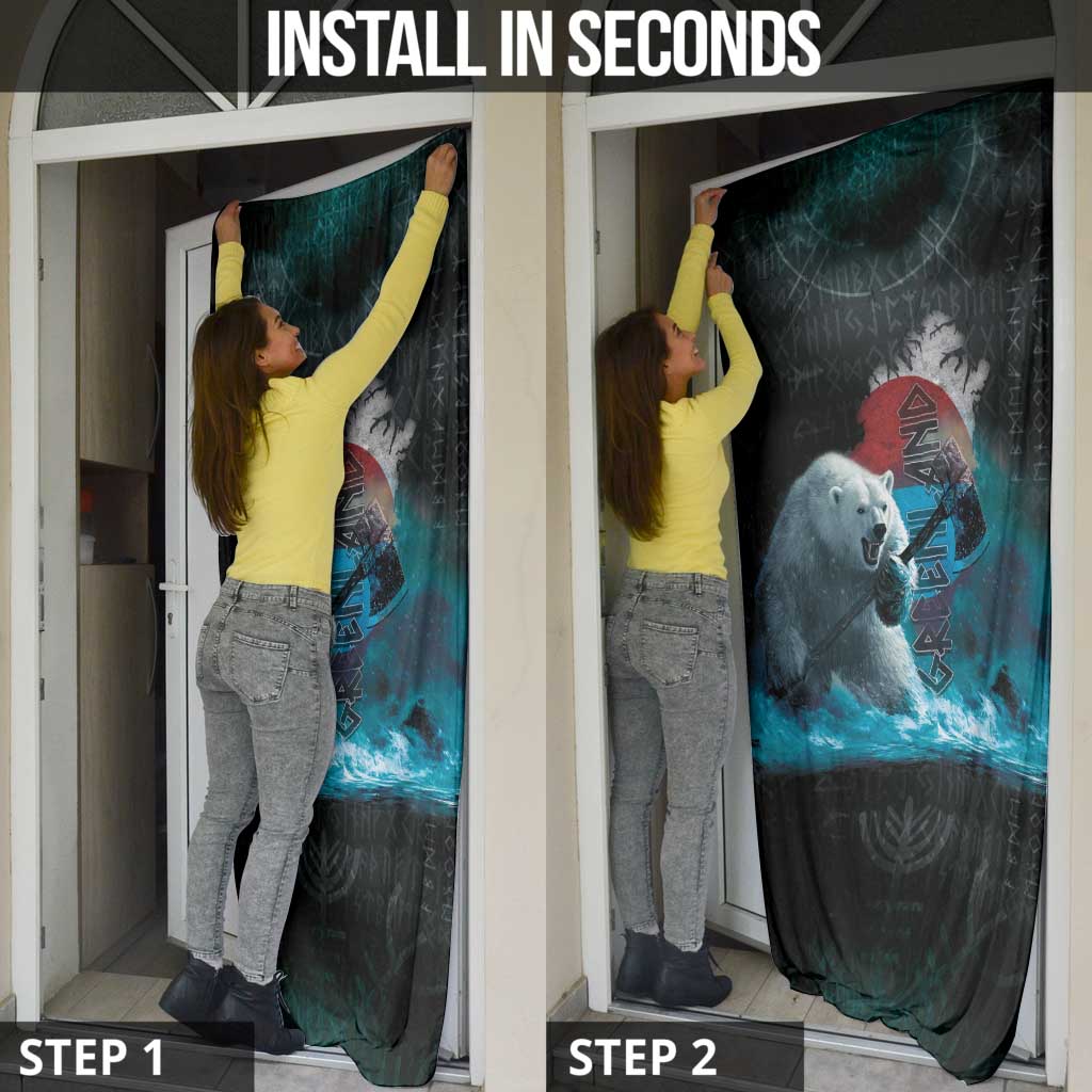 Greenlandic Polar Bear Warrior Door Cover Nordic and Runes Style - Wonder Print Shop