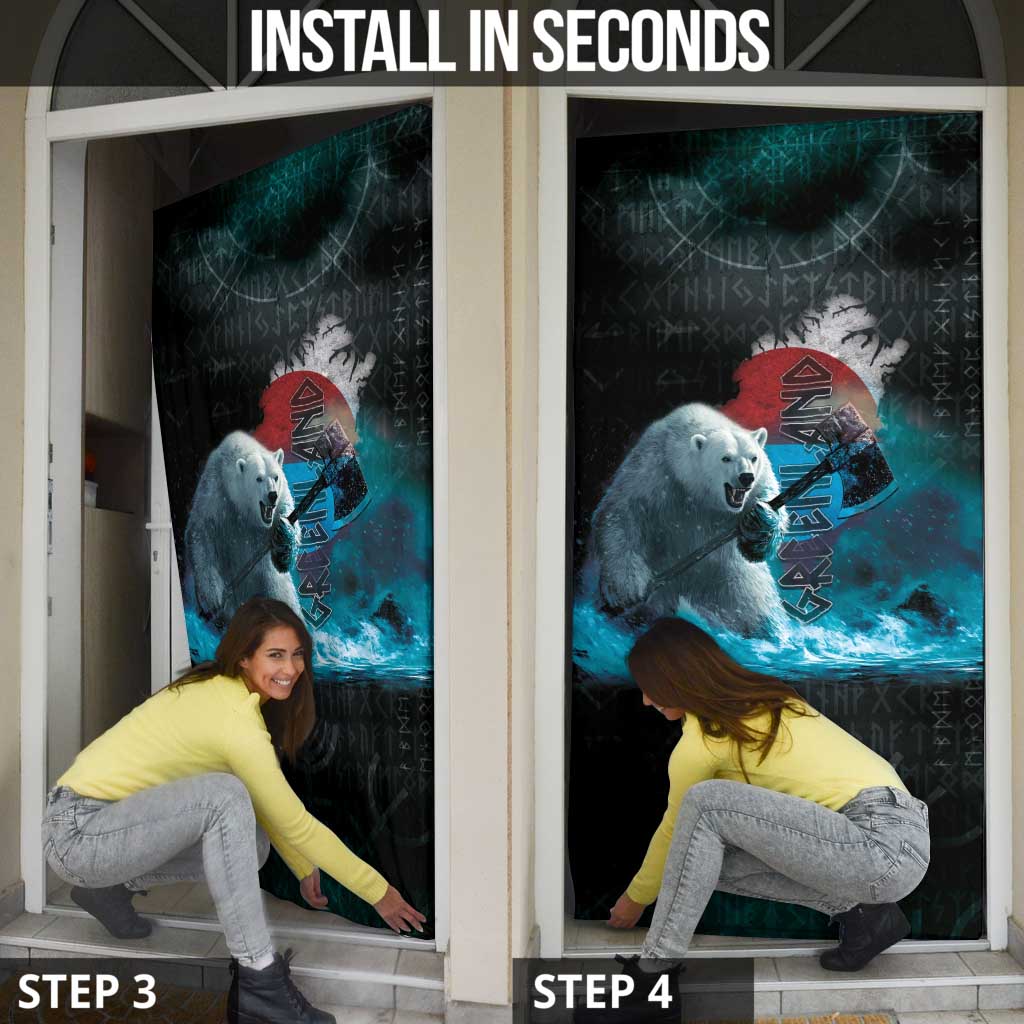 Greenlandic Polar Bear Warrior Door Cover Nordic and Runes Style - Wonder Print Shop