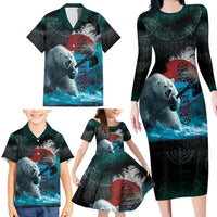Greenlandic Polar Bear Warrior Family Matching Long Sleeve Bodycon Dress and Hawaiian Shirt Nordic and Runes Style - Wonder Print Shop