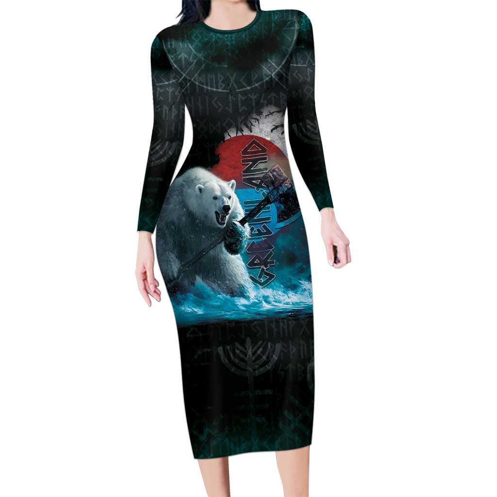 Greenlandic Polar Bear Warrior Family Matching Long Sleeve Bodycon Dress and Hawaiian Shirt Nordic and Runes Style - Wonder Print Shop
