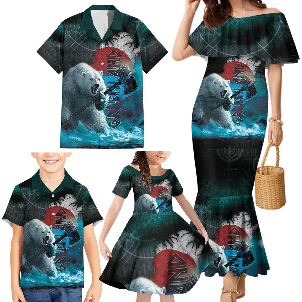 Greenlandic Polar Bear Warrior Family Matching Mermaid Dress and Hawaiian Shirt Nordic and Runes Style - Wonder Print Shop