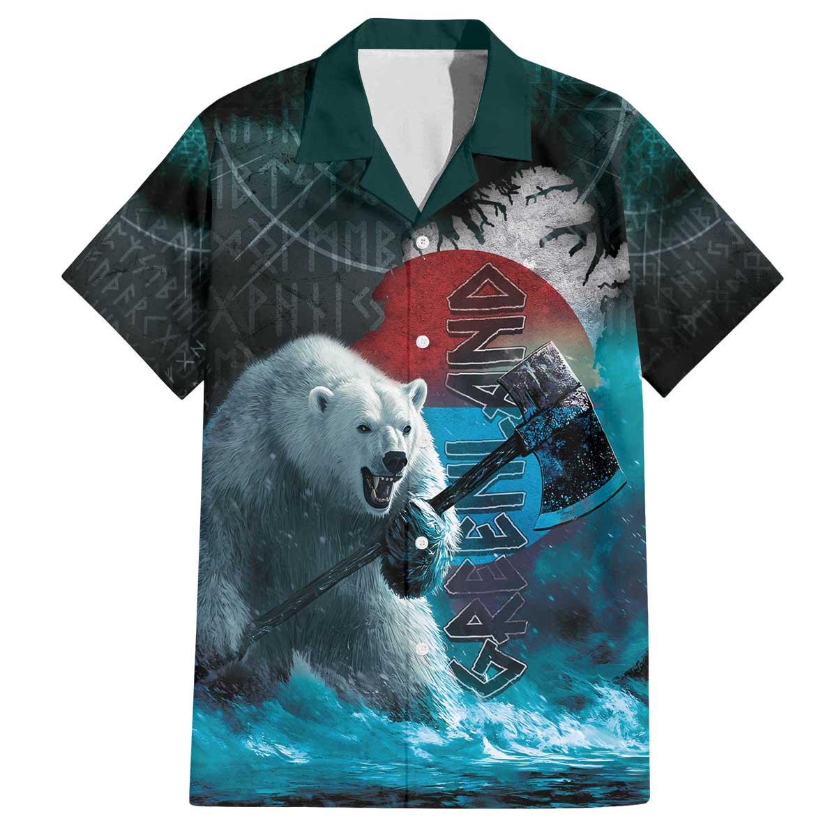 Greenlandic Polar Bear Warrior Family Matching Off The Shoulder Long Sleeve Dress and Hawaiian Shirt Nordic and Runes Style - Wonder Print Shop