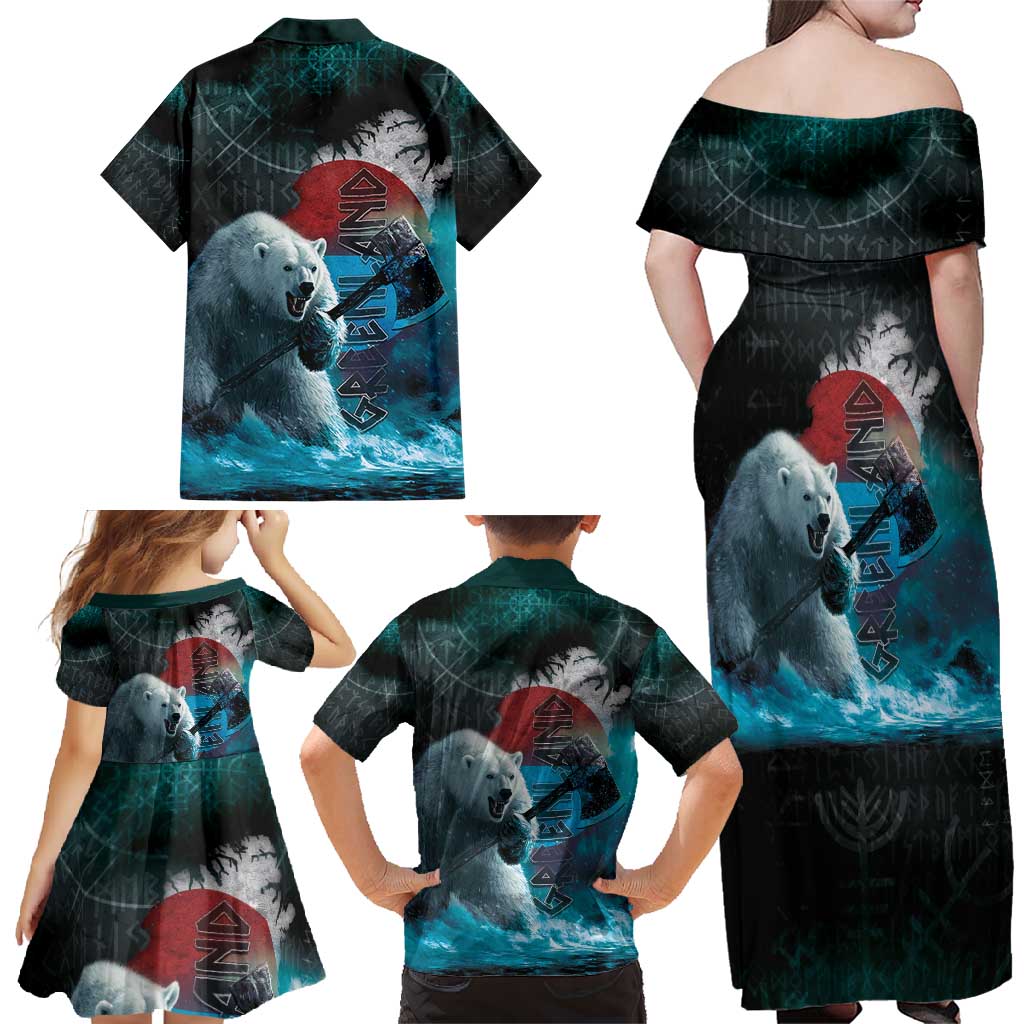 Greenlandic Polar Bear Warrior Family Matching Off Shoulder Maxi Dress and Hawaiian Shirt Nordic and Runes Style - Wonder Print Shop
