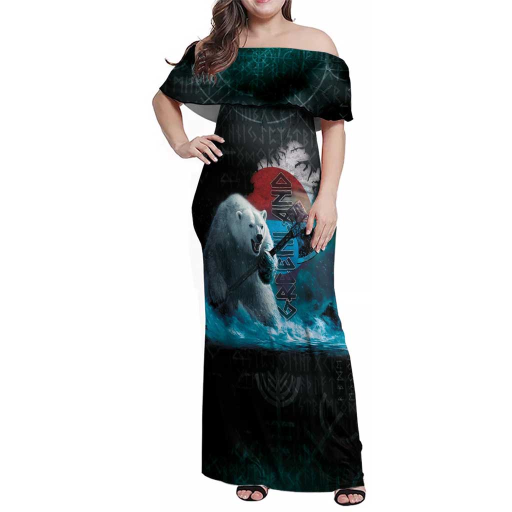 Greenlandic Polar Bear Warrior Family Matching Off Shoulder Maxi Dress and Hawaiian Shirt Nordic and Runes Style - Wonder Print Shop
