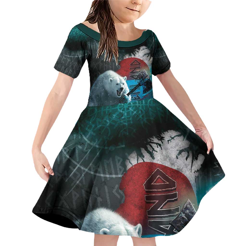 Greenlandic Polar Bear Warrior Family Matching Off Shoulder Short Dress and Hawaiian Shirt Nordic and Runes Style - Wonder Print Shop