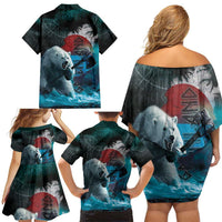 Greenlandic Polar Bear Warrior Family Matching Off Shoulder Short Dress and Hawaiian Shirt Nordic and Runes Style - Wonder Print Shop