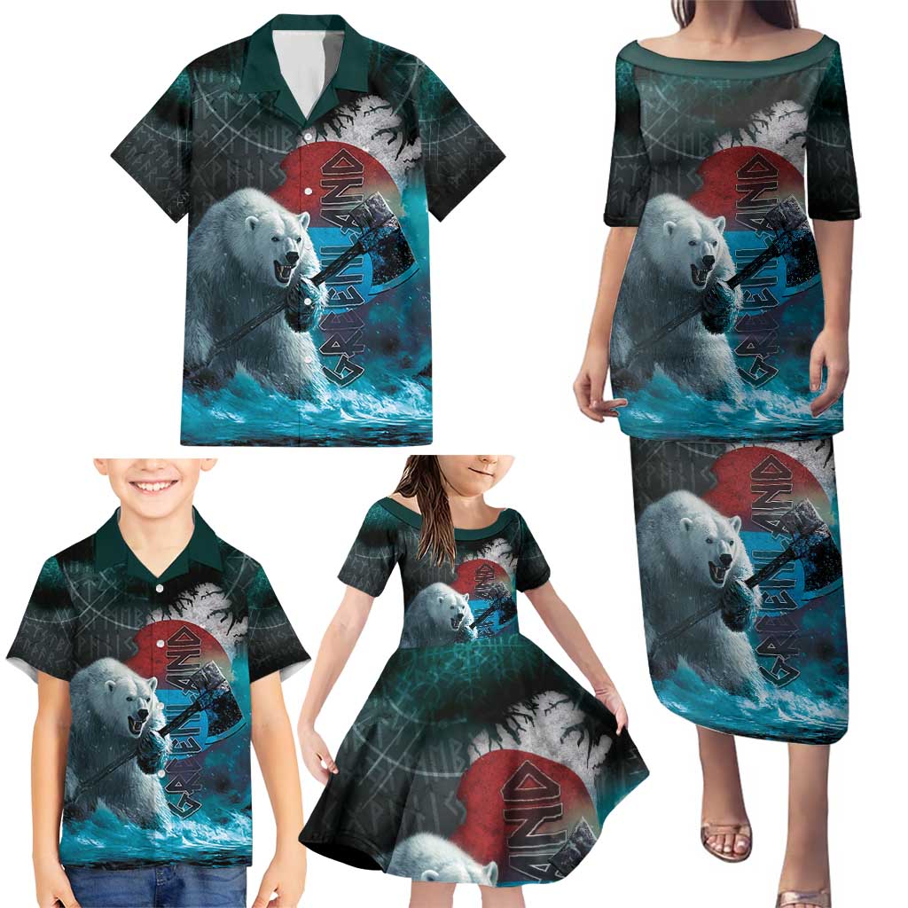 Greenlandic Polar Bear Warrior Family Matching Puletasi and Hawaiian Shirt Nordic and Runes Style - Wonder Print Shop